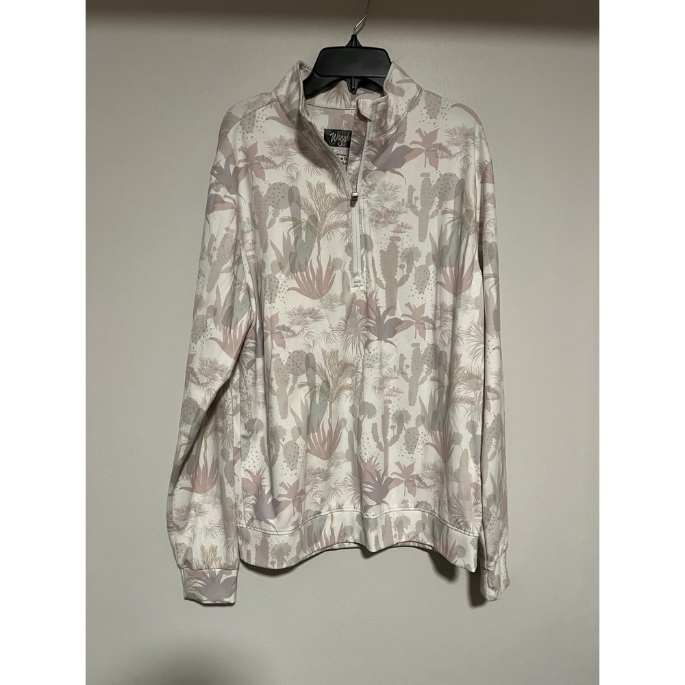 Waggle Pullover Mens Medium White Desert Cactus 1/4 Zip Golf Long Sleeve